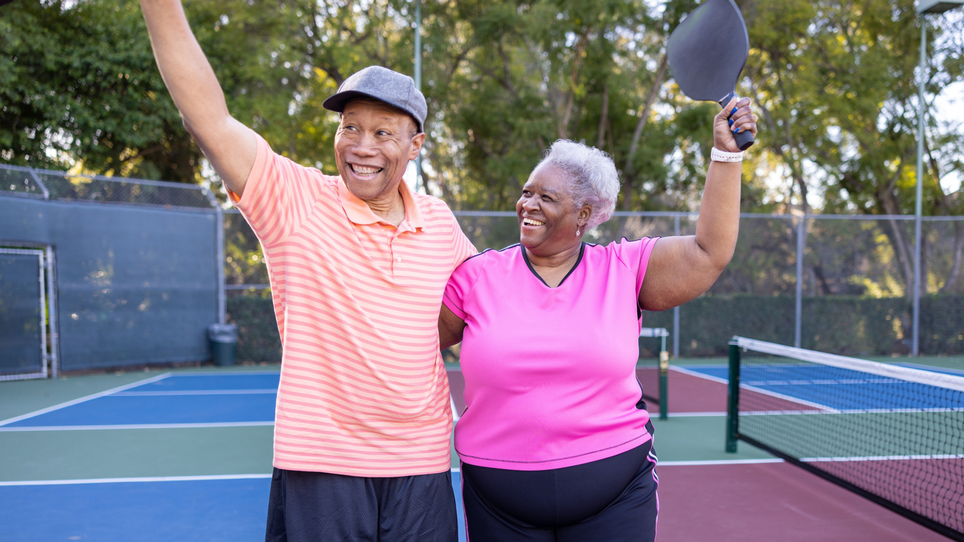 Pickle ball older couple happy