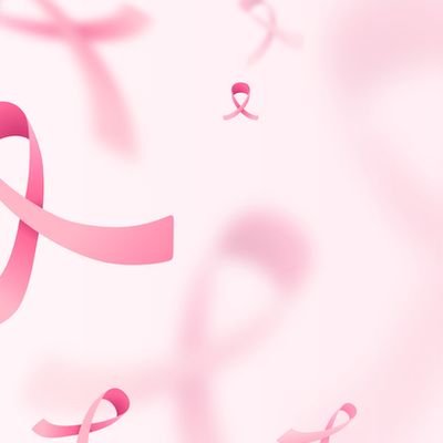 Breast cancer awareness month vector banner background. Blur and focus pink ribbons on light backdrop