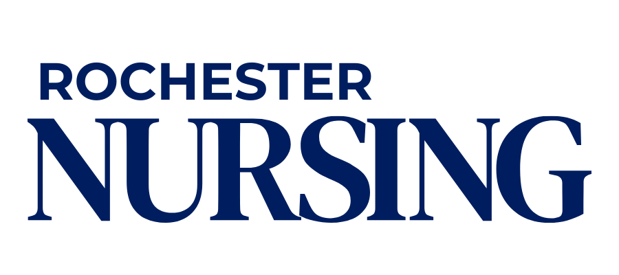 Script logo that reads 'Rochester Nursing' in blue text