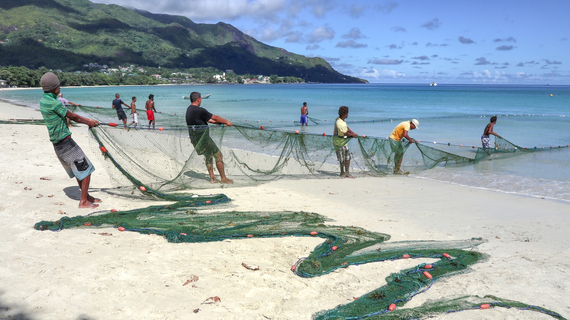 Net fishing in the Seychelles. 