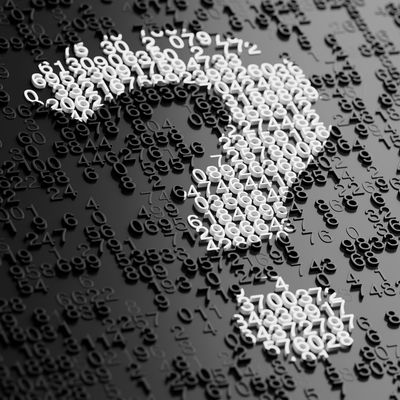 Question Mark as Abstract Black Random Numbers Numeric Characters Background Texture. 3d Rendering