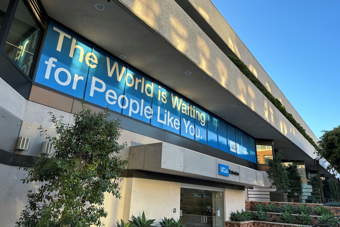 Entrance to UCLA Extension Building. during the day