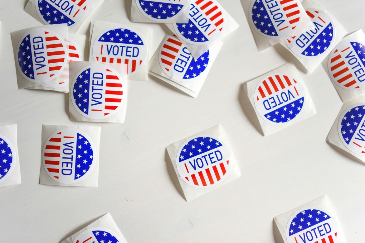 A bunch of "I Voted" stickers scattered across the frame