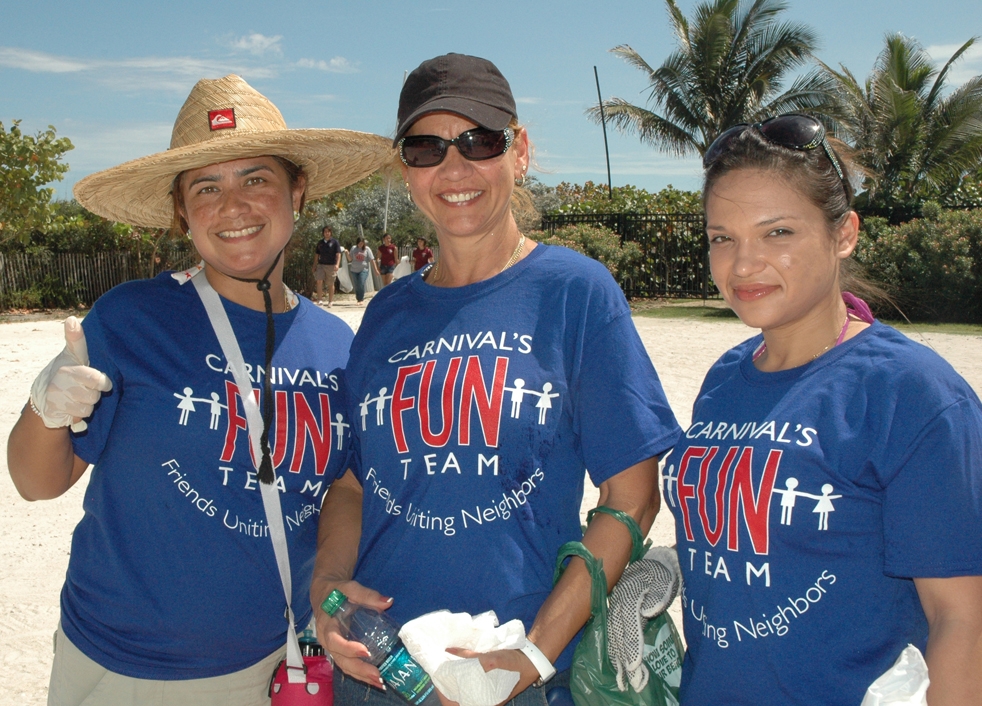 Fun Team volunteers stop for a picture at Miami Beach's South Pointe Park