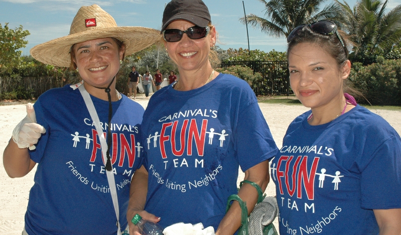 Fun Team volunteers stop for a picture at Miami Beach's South Pointe Park