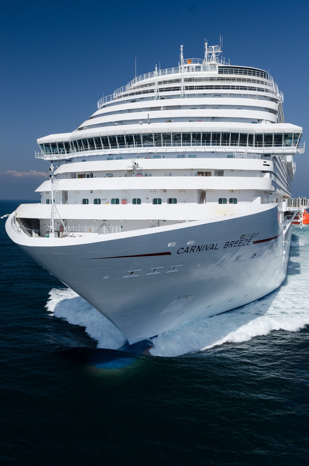 The 130,000-ton Carnival Breeze, conducts sea trials in the Adriatic Sea in preparation for its inaugural June 3 voyage from Venice, Italy.