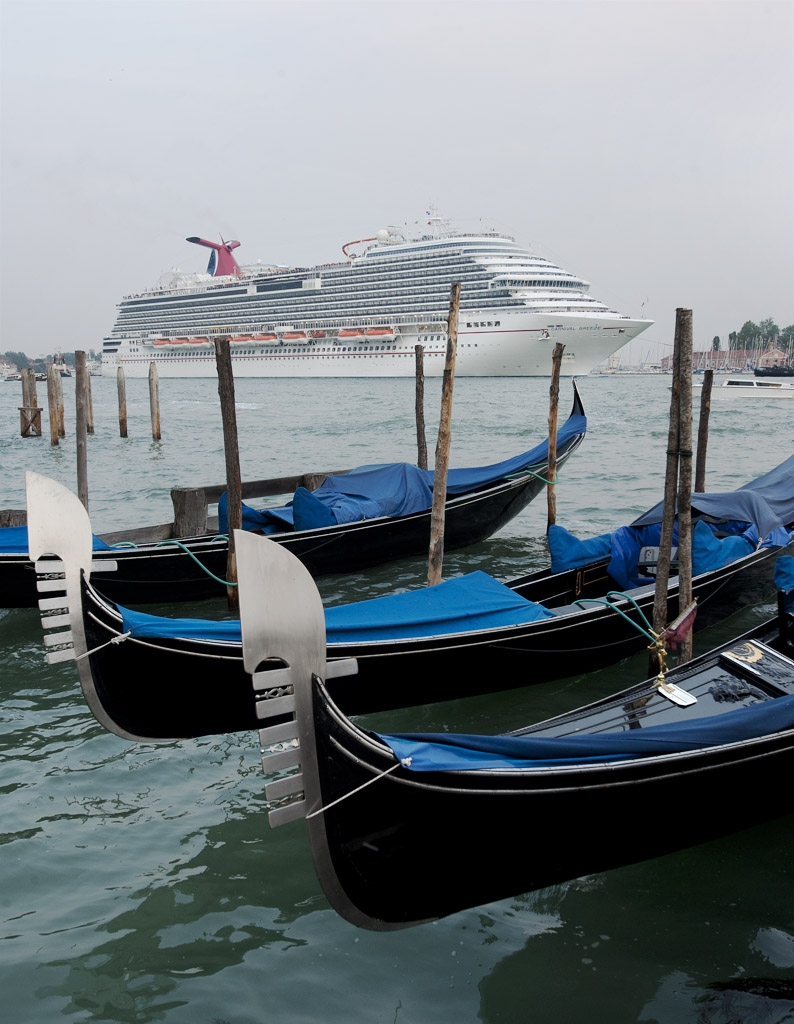 The Carnival Breeze in the distance entering into Venice today.