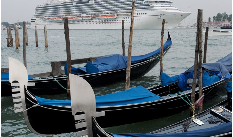 The Carnival Breeze in the distance entering into Venice today.