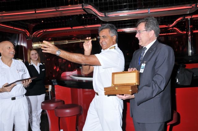 Captain Salvatore Rassello was presented with a number of commemorative gifts, including an explorer telescope – a Saint John tradition – by Saint John Port Authority CEO Jim Quinn.
