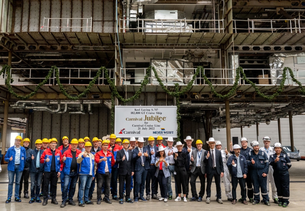 Carnival Cruise Line and Meyer Werft representatives celebrate Carnival Jubilee's keel laying