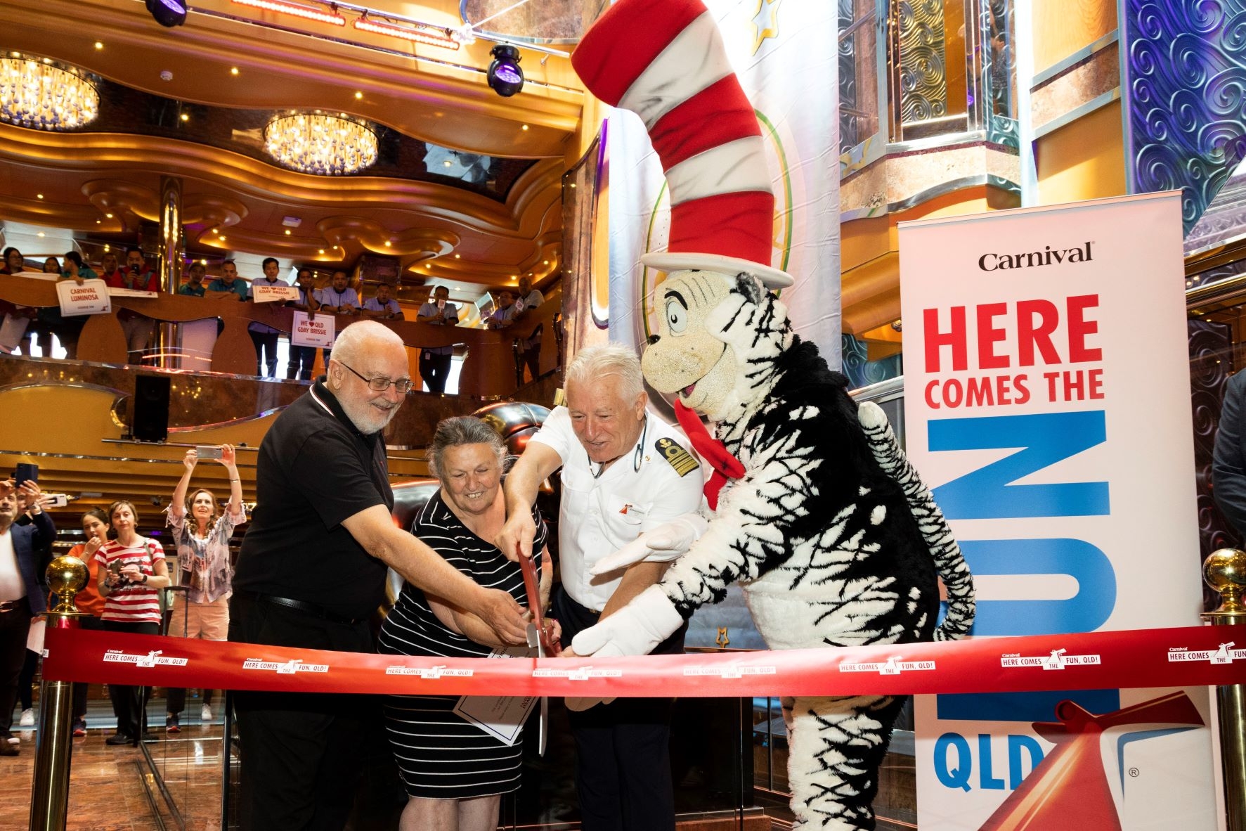 First guests join captain to cut ribbon Carnival Luminosa - credit - Glenn Hunt, Carnival Cruise Line