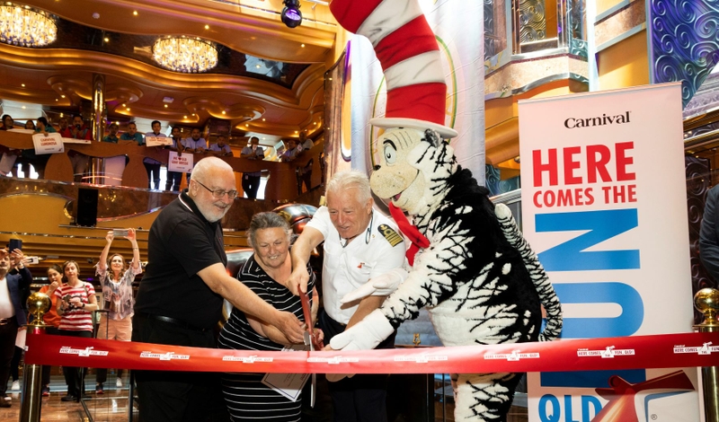 First guests join captain to cut ribbon Carnival Luminosa - credit - Glenn Hunt, Carnival Cruise Line