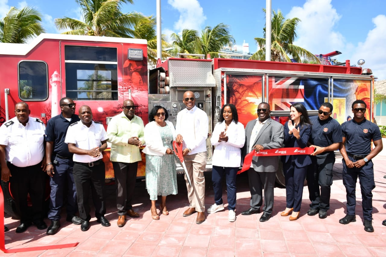 Turks and Caicos Islands officials welcome the arrival of a donated fire truck for the Grand Turk Domestic Fire Services