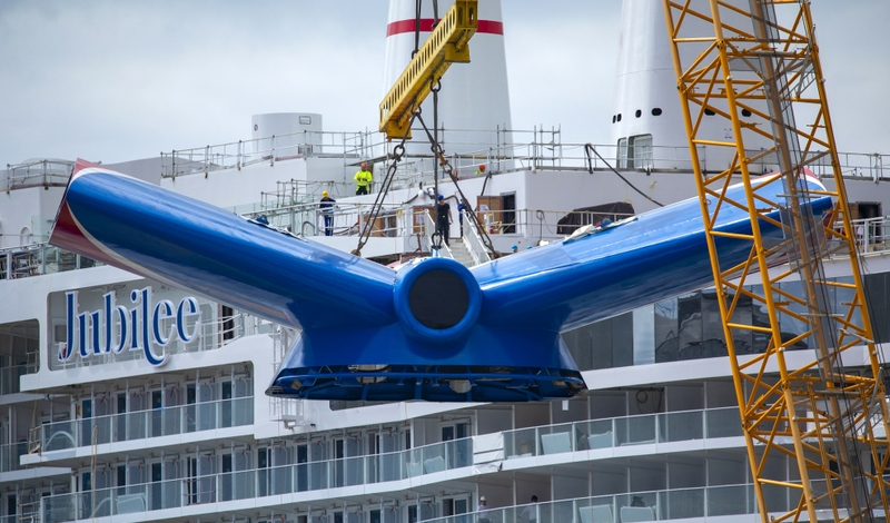 The winged funnel synonymous with the Carnival Cruise Line brand now adorns Carnival Jubilee-min