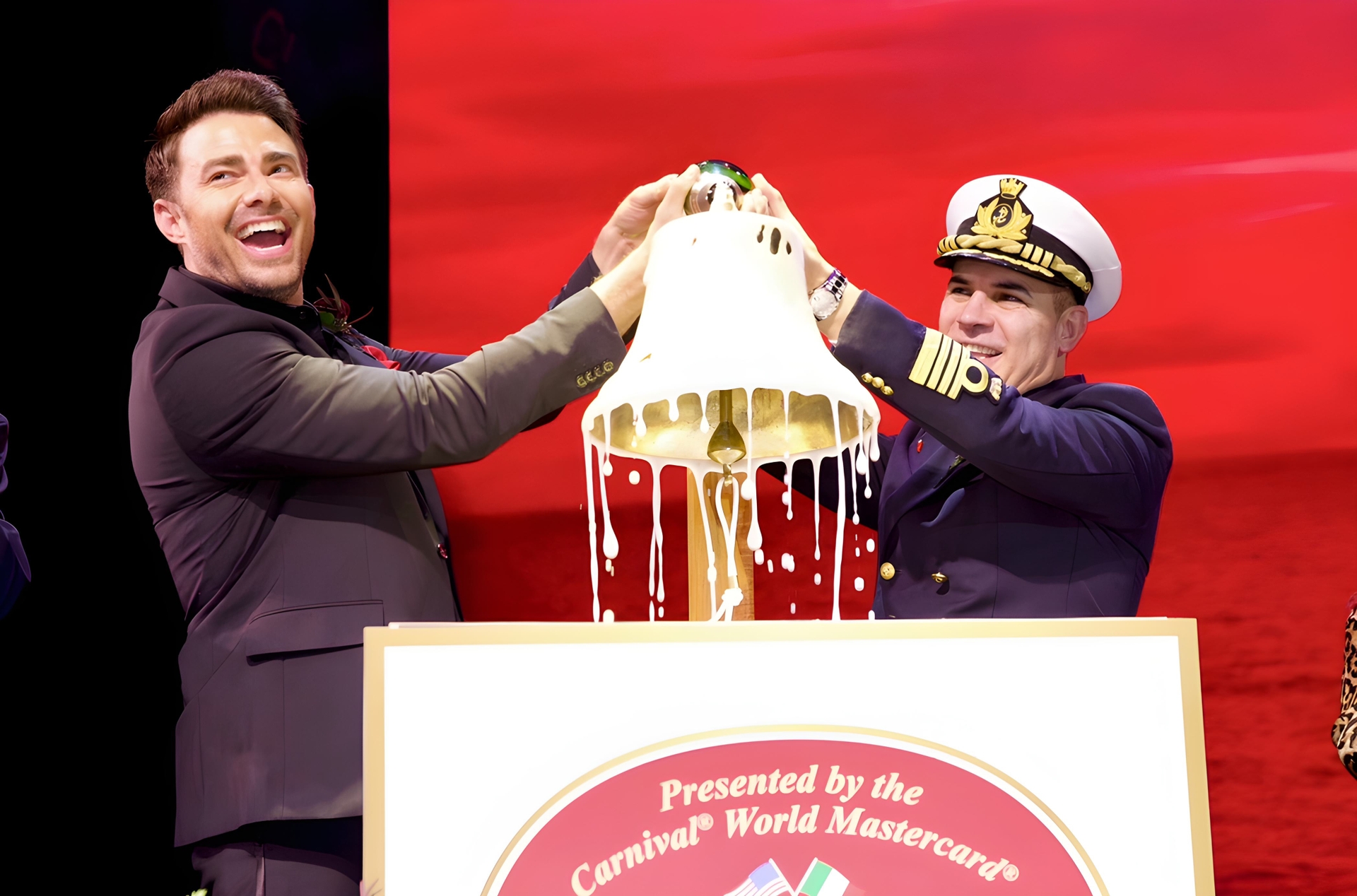 Godfather Jonathan Bennett and Captain Enzo Palomba christen Carnival Firenze