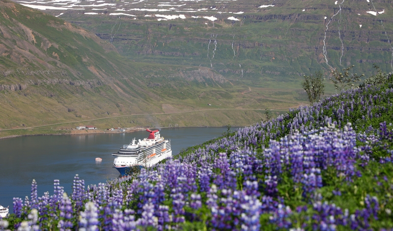 Carnival Legend sails through Seydisfjordur Iceland