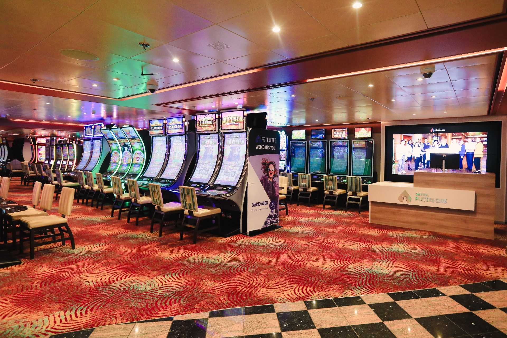Interior view of a modern casino lounge on Carnival Spirit ship