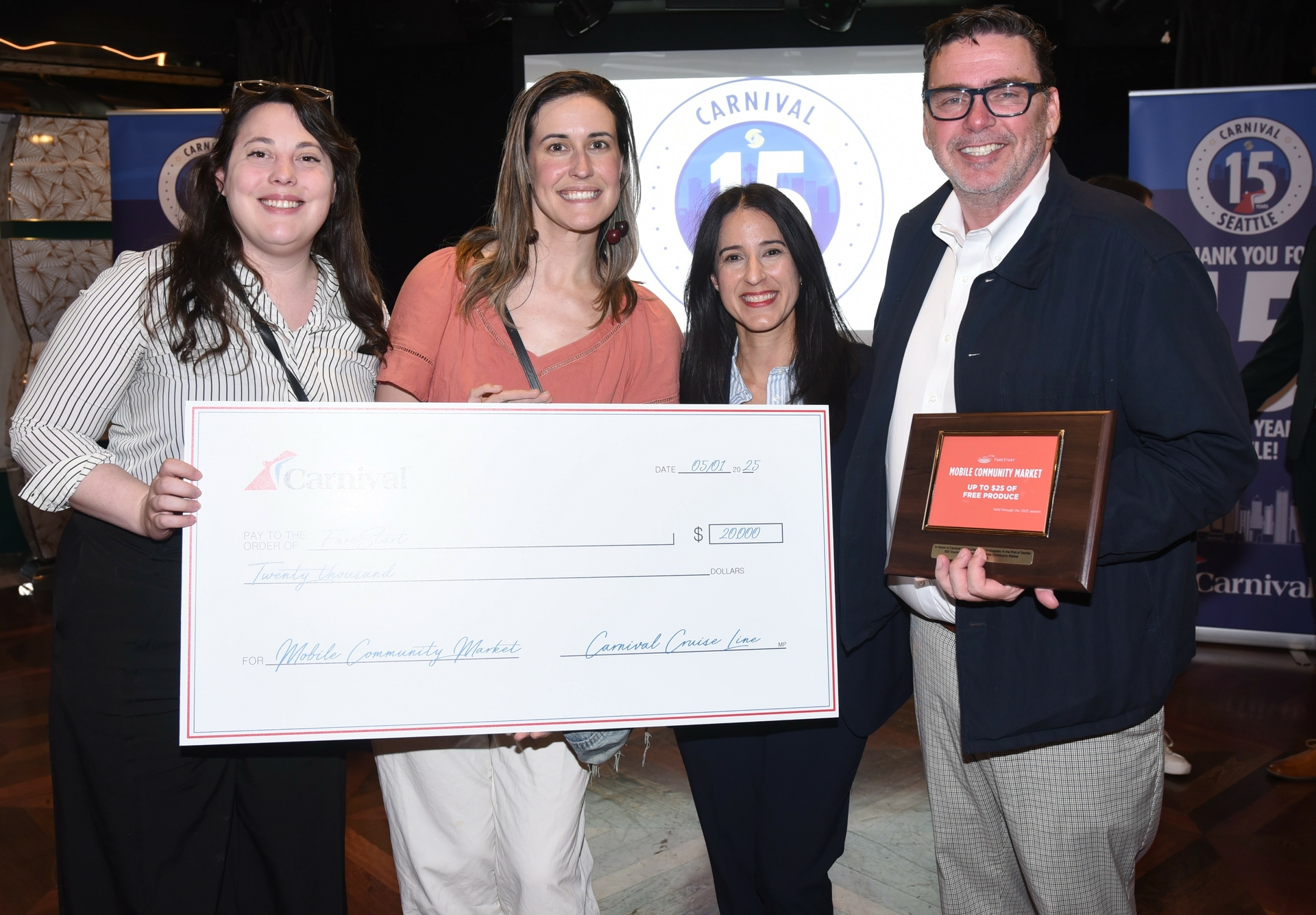 Carnival presents a $20,000 donation to Seattle-based nonprofit FareStart