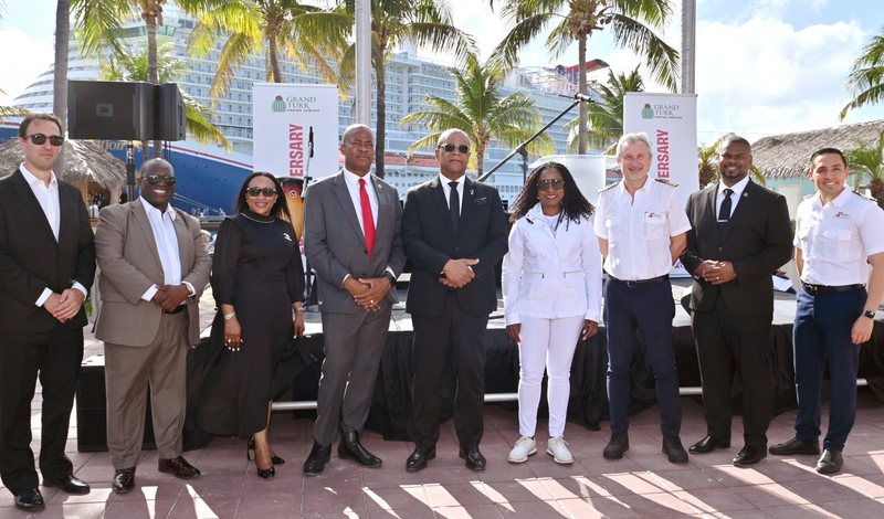 The Hon. Premier Charles Misick, Cabinet Members and Carnival executives join celebration of Grand Turk's 20th anniversary