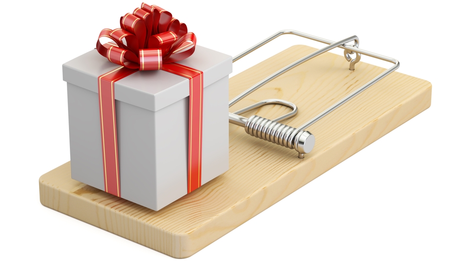 gift box sitting on a moustrap