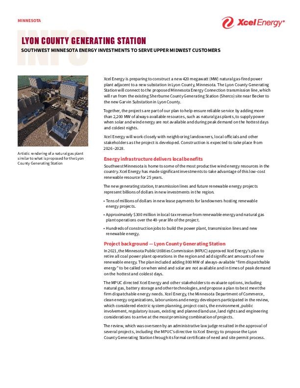 Lyon County Generating Station Info Sheet
