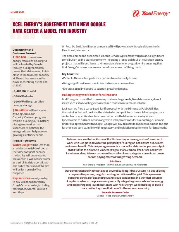 Minnesota Google Data Center Info Sheet
