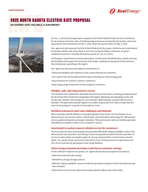 2025 North Dakota Electric Rate Proposal Info Sheet