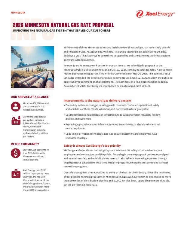 Minnesota Natural Gas Rate Proposal Info Sheet