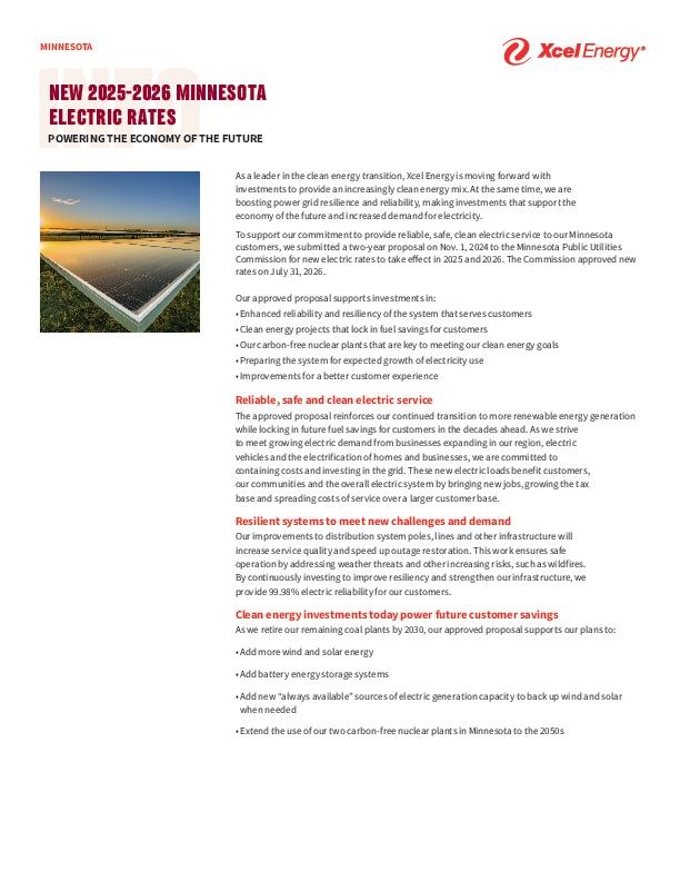 Minnesota Electric Rate Proposal Info Sheet