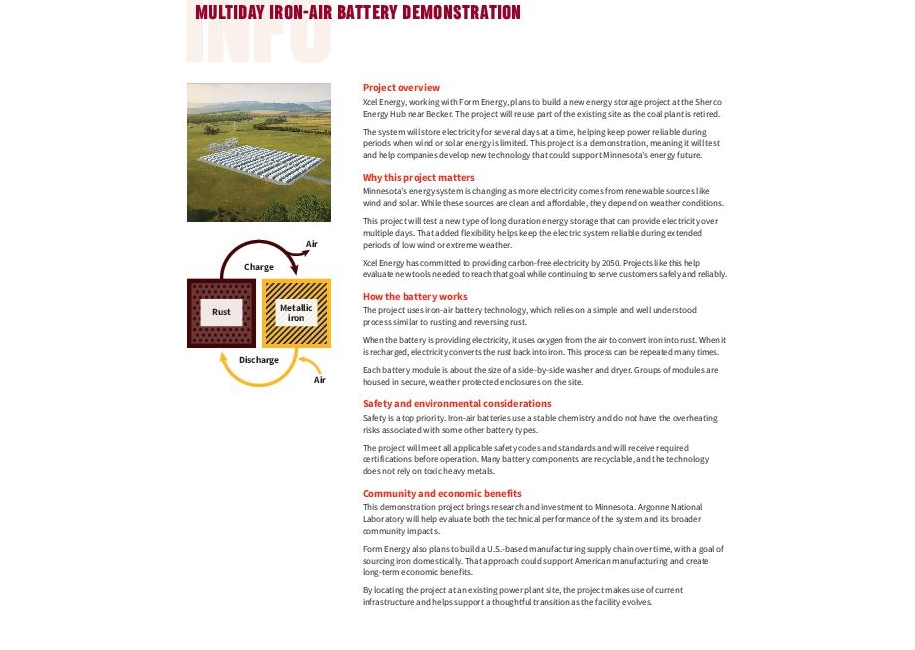 Minnesota Multi-Day Iron-Air Battery Demonstration Info Sheet thumbnail