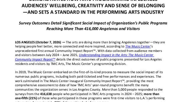 2026 The Music Center's Community Impact Report Press Release