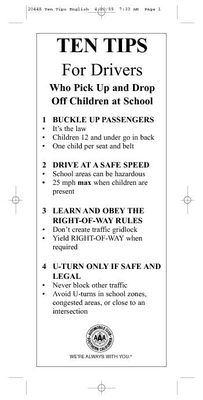 Ten Tips for Drivers Who Pick Up & Drop Off Children at School (English)