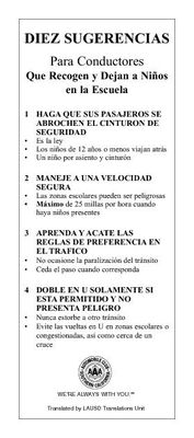 Ten Tips for Drivers Who Pick Up & Drop Off Children at School (Spanish)