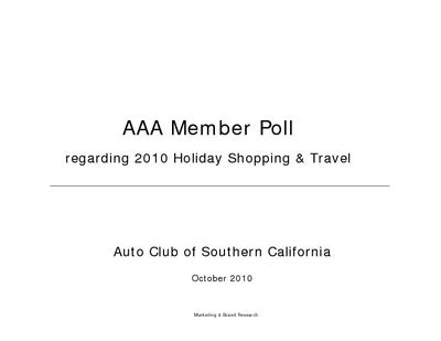 Auto Club 2010 Winter Holiday Travel and Shopping Poll