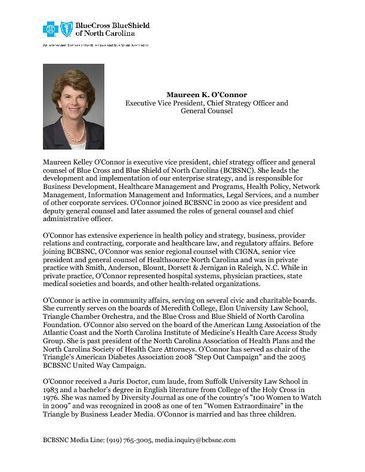 Maureen OConnor Bio BCBSNC 7-8-2010