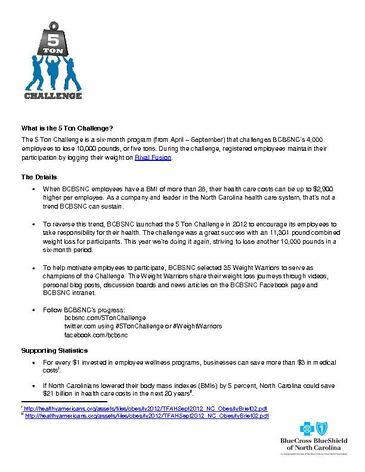 5 Ton Challenge Fact Sheet