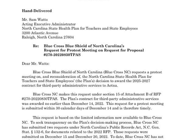 Blue Cross Request for Protest Meeting as filed 1-12-2023