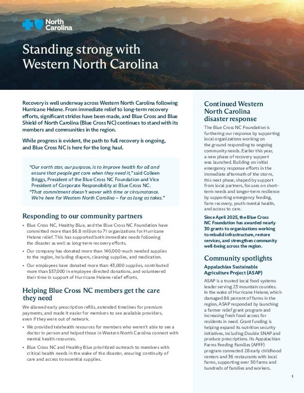 Blue Cross NC_Western NC Support_One Pager
