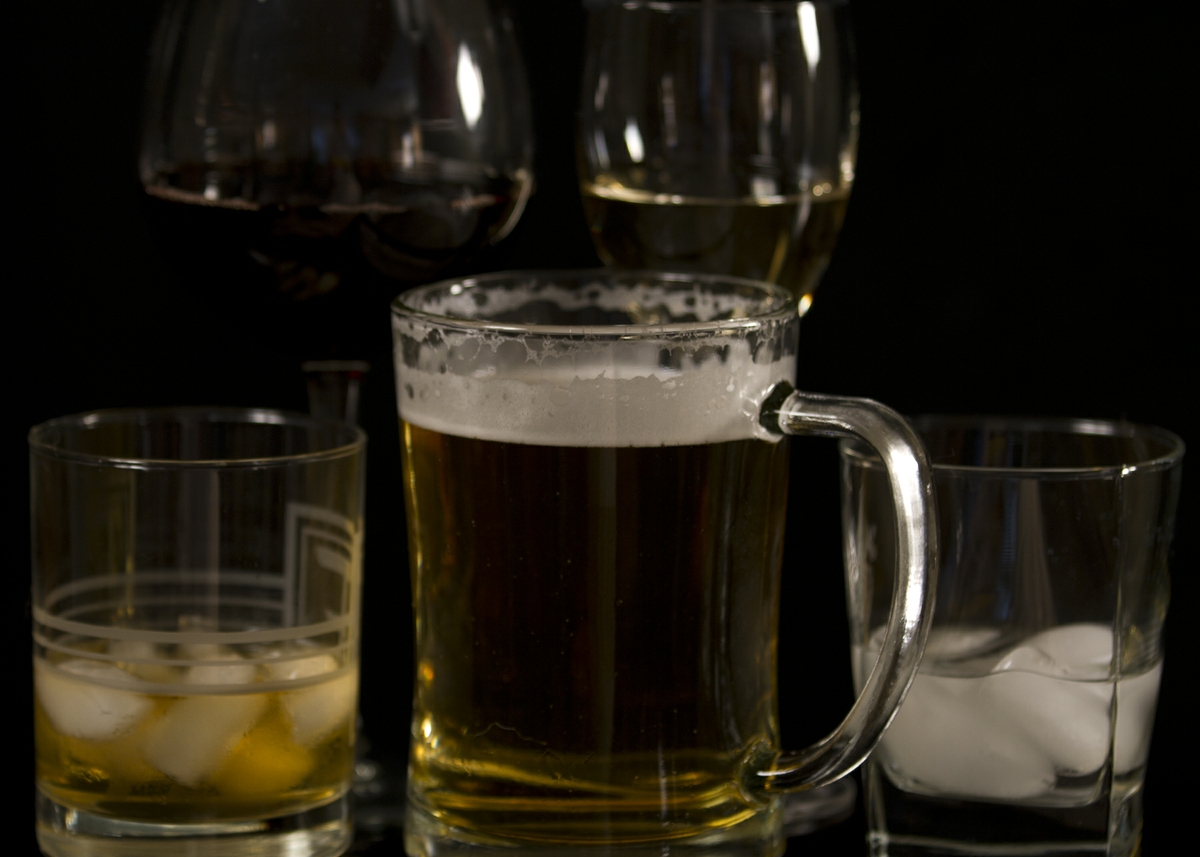 Alcohol - Beer, Wine, & Liquor in Glasses close up