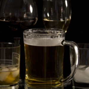 Alcohol - Beer, Wine, & Liquor in Glasses close up