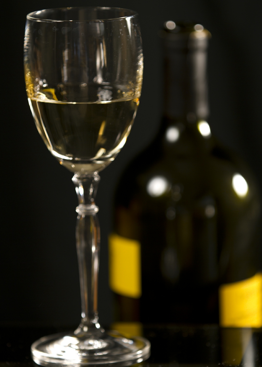 Wine - White in Glass with Bottle straight on
