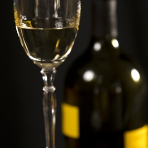 Wine - White in Glass with Bottle straight on