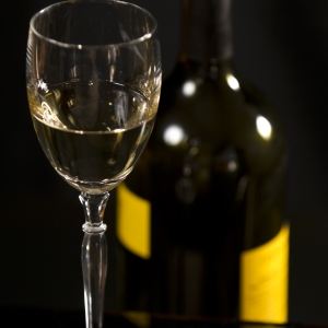 Wine - White in Glass with Bottle