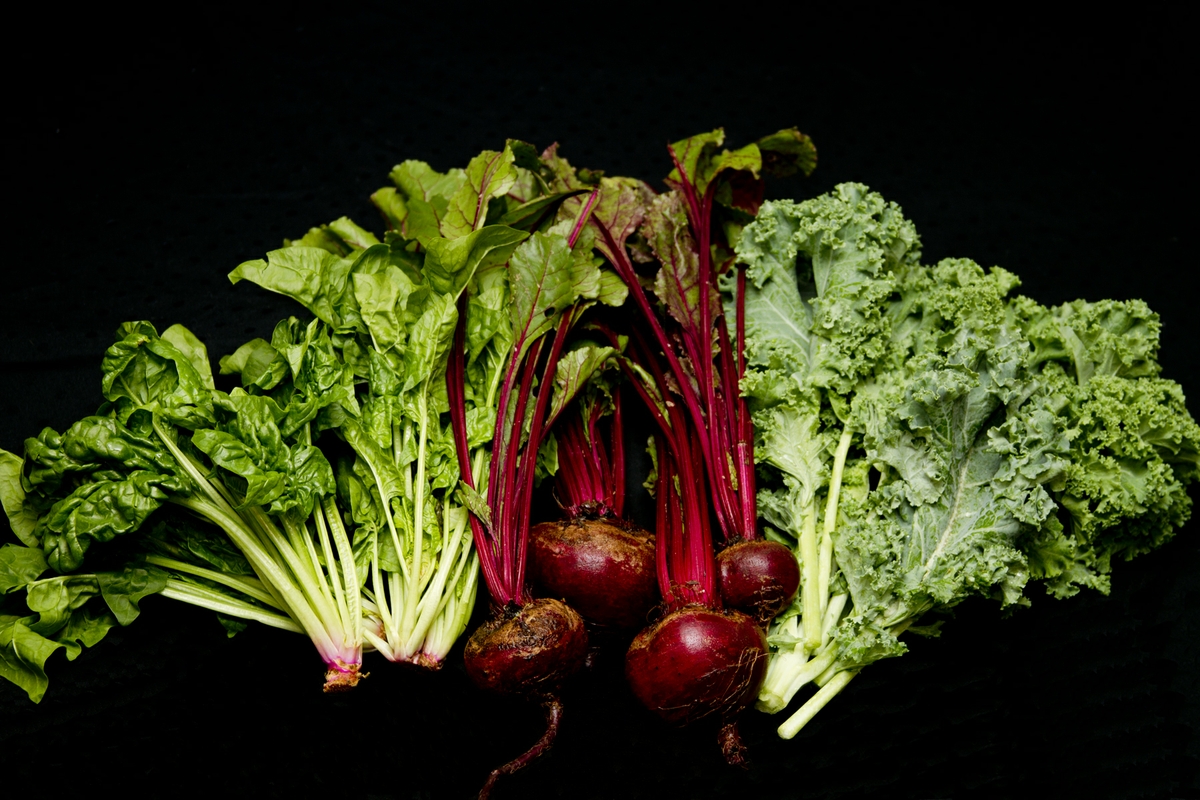 Spinach uncut beets and kale