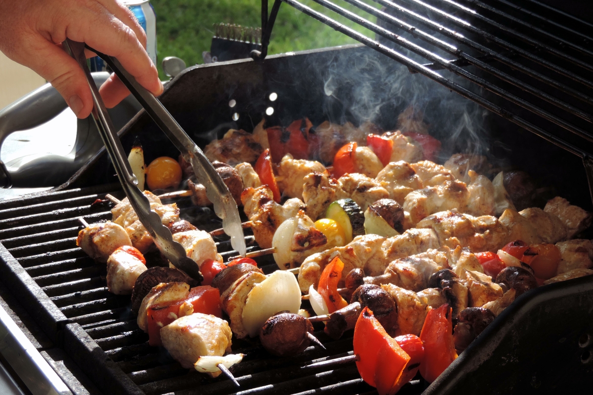 Chicken kabobs on grill