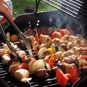 Chicken kabobs on grill