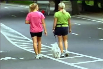 women and dog walking
