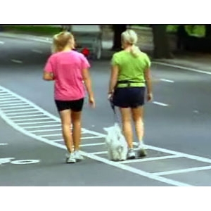 women and dog walking