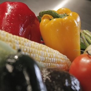 Corn, bell pepper, tomato