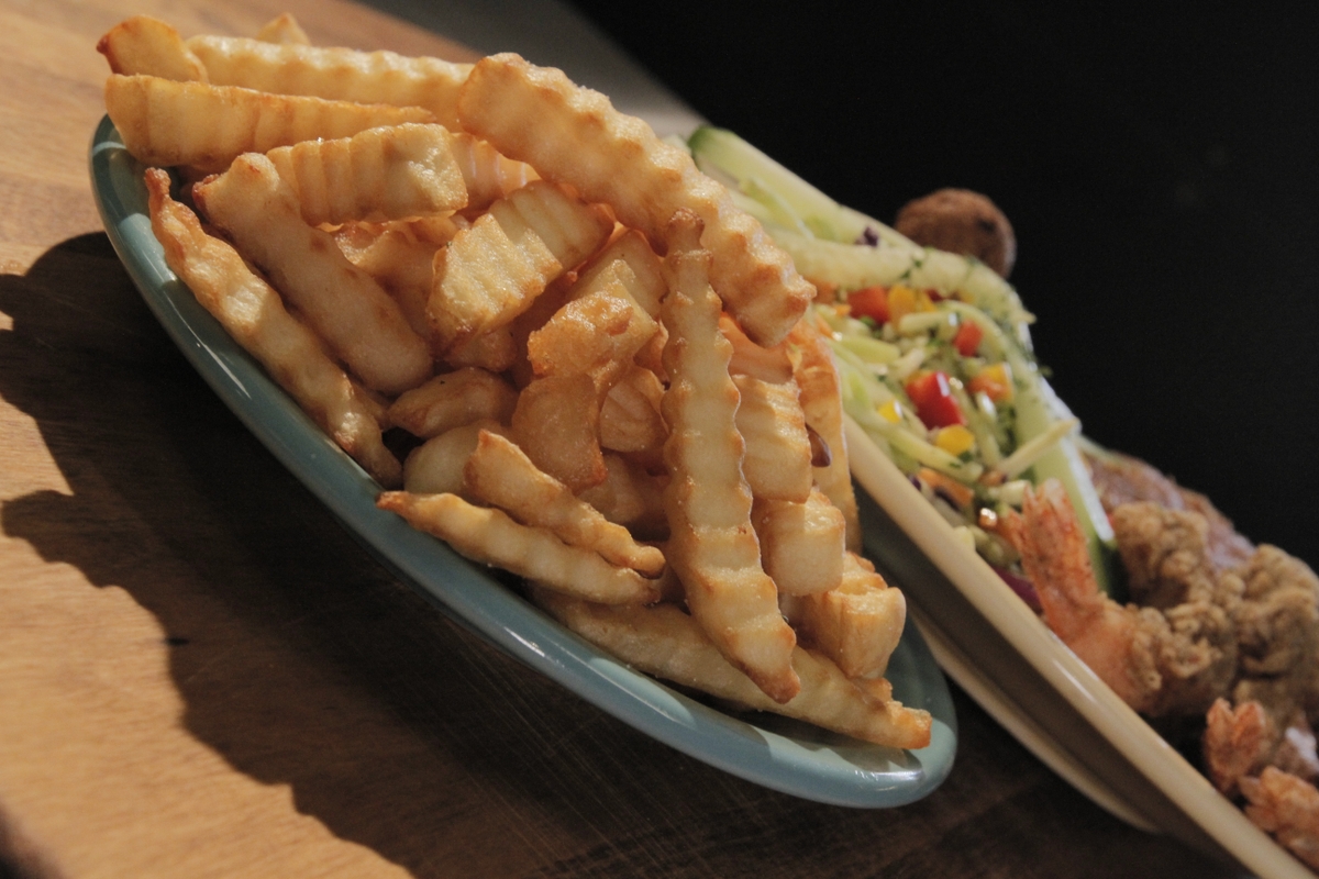 Fries (crinkle cut) close up